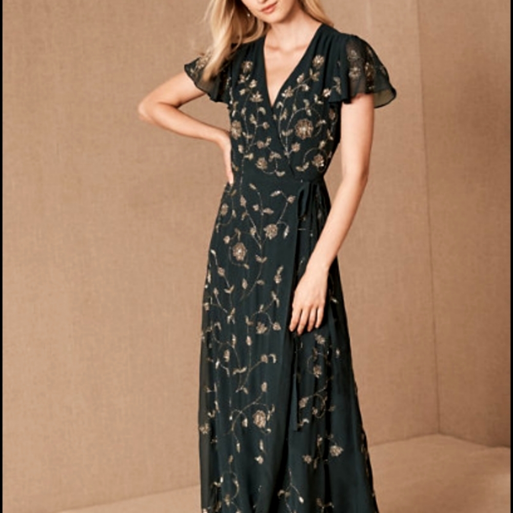 Embroidered emerald green dress